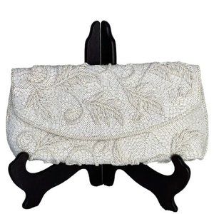 Elegant White Beaded Clutch
